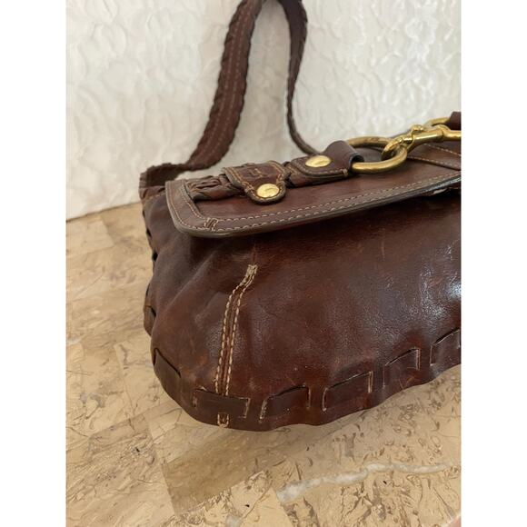 Coach Belted Ergo WhipStitch RARE Flap Shoulder Bag Brown Braided Hobo Handbag - Picture 7 of 10